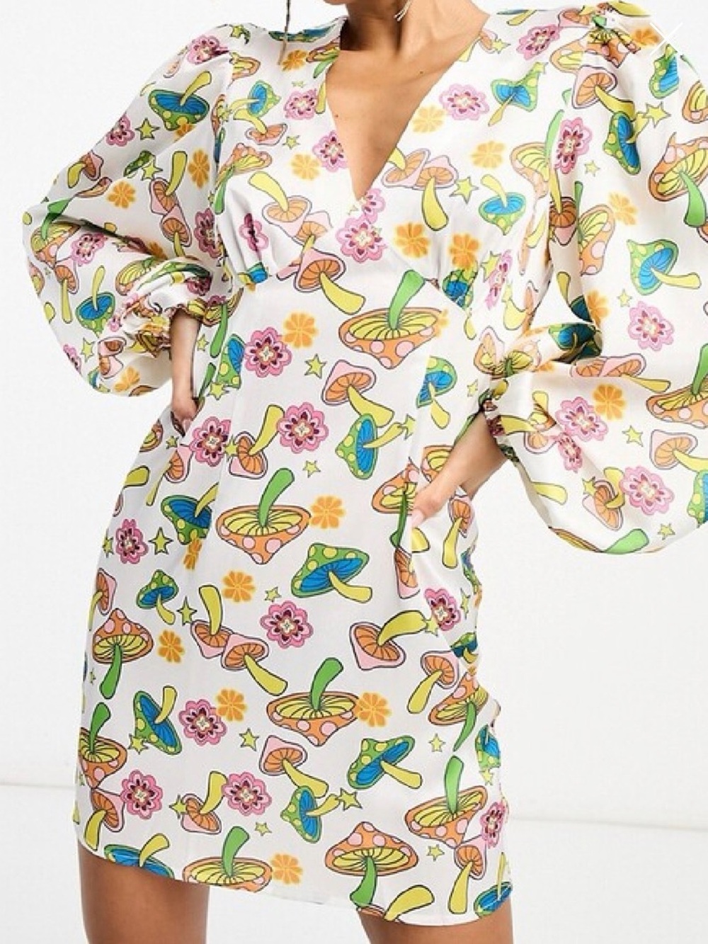 Never Fully Dressed Mini Dress Mushroom Print Size 12 Large with Long Sleeves.